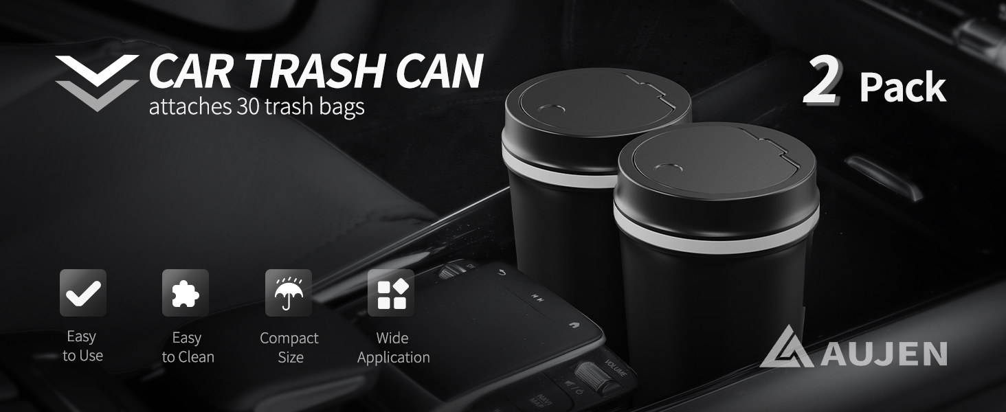 AUJEN Car Trash Can Cup Holder Leakproof Car Garbage Can with Lid, Portable Mini