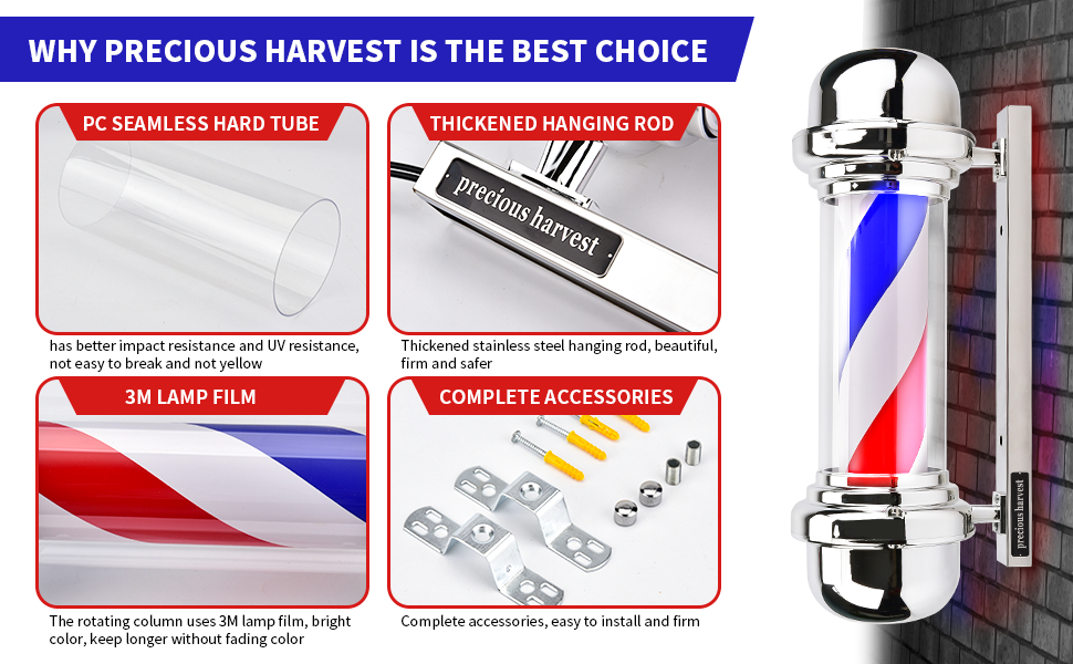 Rojo, white and blue barber pole