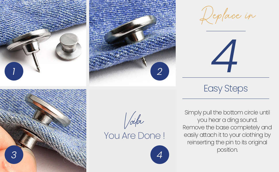 Feedee 8 Sets Jean Buttons Pins - 4 Style Button Pins for Jeans, No Sew  Jean Buttons for Loose Jeans Pants Button Tightener, Adjustable Buttons for