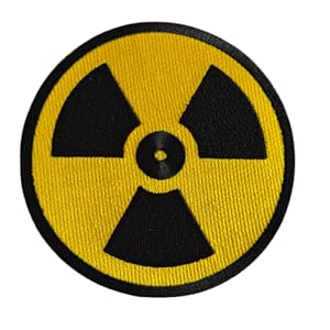Circular Radioactive Symbol embroidered patch in black and yellow, , hats, backpacks, and costumes.
