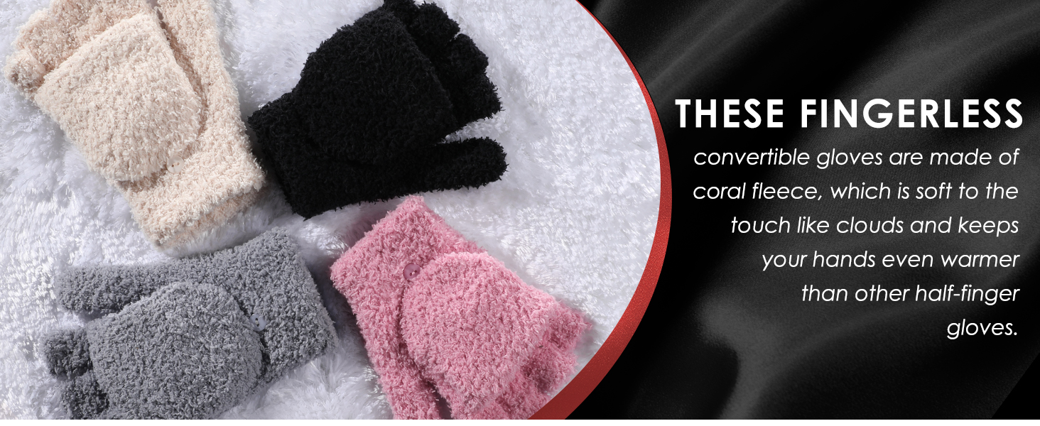 coral fleece convertible gloves for men and women 