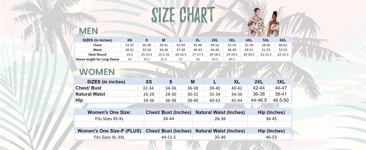 Men & Women Size Chart