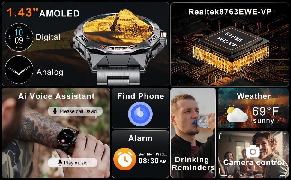 Smartwatch interface showing 1.43