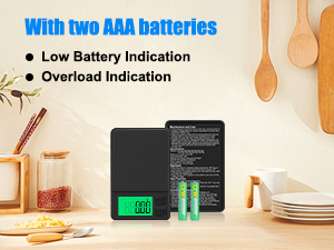 Battery charger with LCD display shown on wooden surface with two AAA batteries. Features low battery and overload indicators.