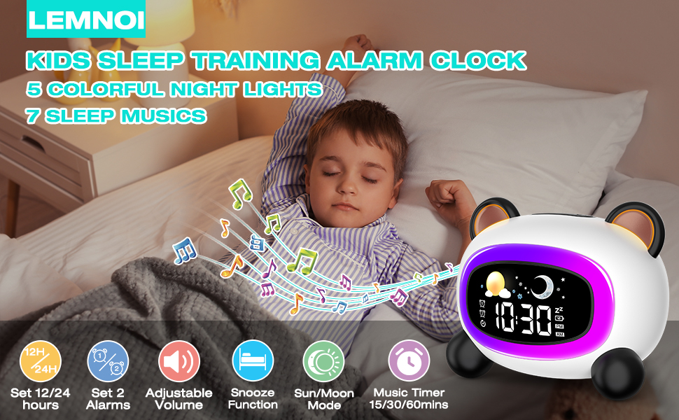 Lemnoi Kids Alarm Clock Panda Shape, Sleep Training Clock for Children