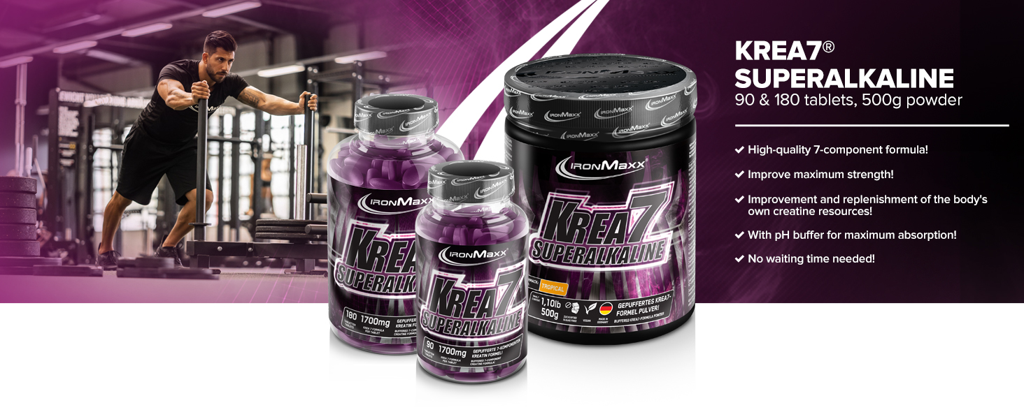 IronMaxx Krea7 Superalkaline Creatine Tablets, 1 x 1 Pack of 180 ...