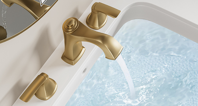 Brushed Gold Bathroom Sink Faucets, Two Handle Vanity Faucet 3 Holes with Drain Assembly