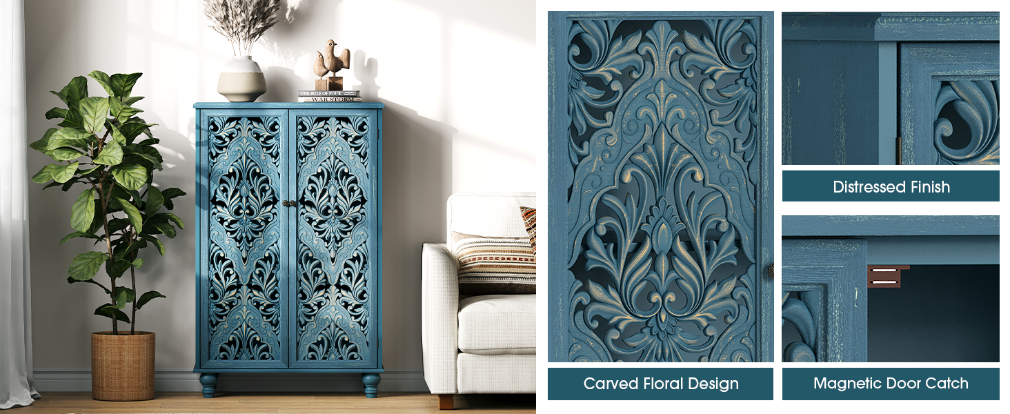 Tall Storage Cabinet,Accent Cabinet with 2 Doors,47" Tall Narrow Cabinet with Solid Wood Legs