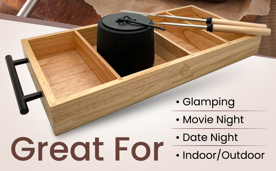 S'Mores Indoors Portable Smores Maker Kit Pine Wood Tray