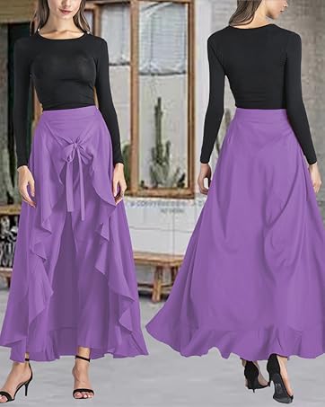 Women's Ruffle Pants High Waist Trousers Casual Beach Maxi Long Palazzo Overlay Pant Skirts