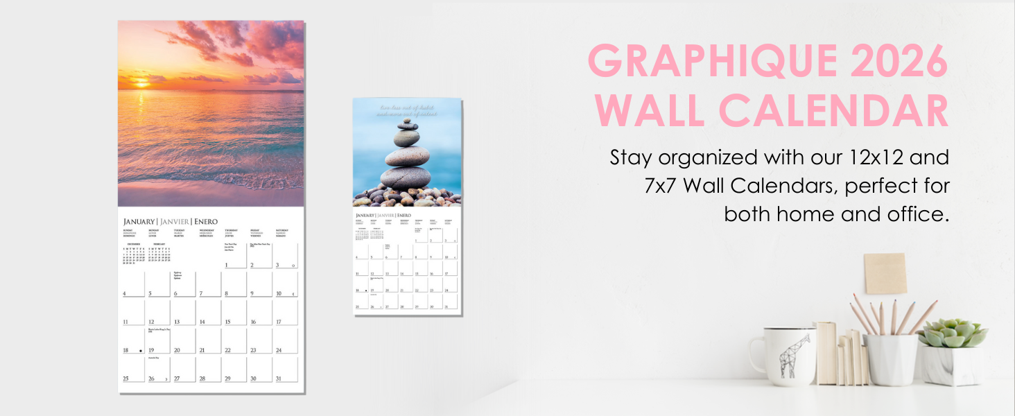 Graphique 2026 Wall Calendar Stay organized with 12x12 and 7x7 sizes perfect for home or office