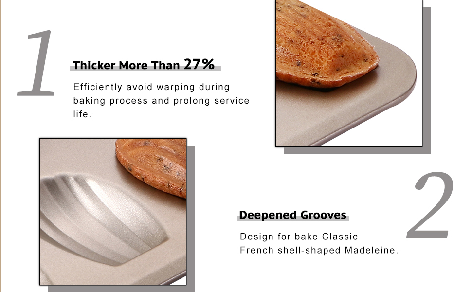 Madeleine Cookies Pan 2 Pack HONGBAKE 12Cavity Heavy