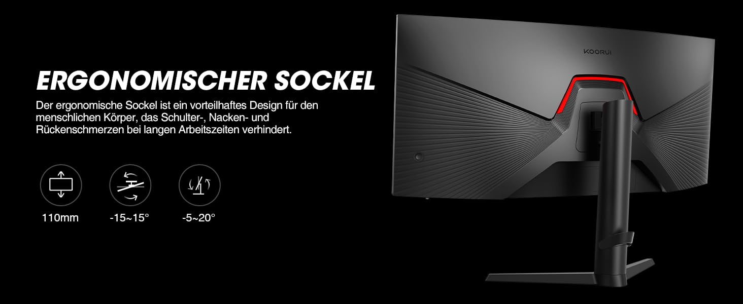KOORUI 34 Zoll Ultrawide Curved Gaming Monitor, PC Bildschirm 165Hz, 1MS, 1000R, WQHD 3440x1440