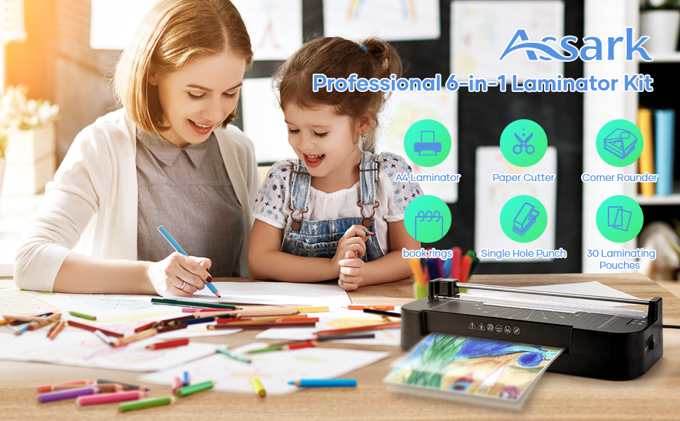 Assark Laminator Machine with 30pcs Laminating Sheets, 9