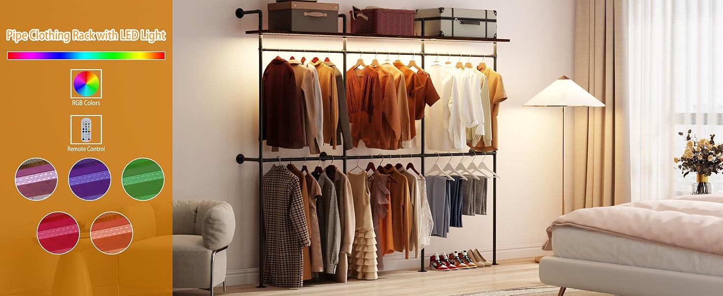 wall mounted clothes rack with LED Lights