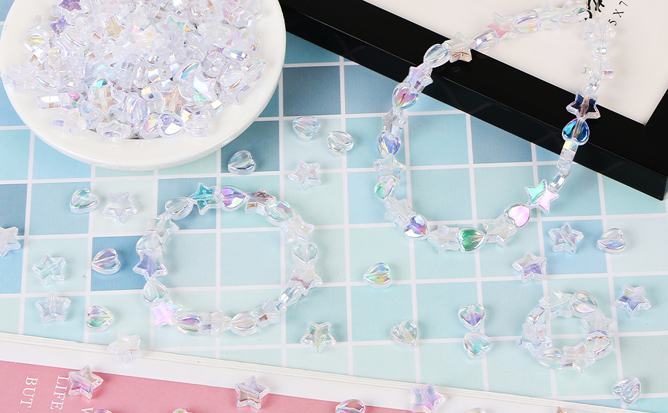 CCOZN 200 Pcs Star Heart Acrylic Beads for Jewelry Making