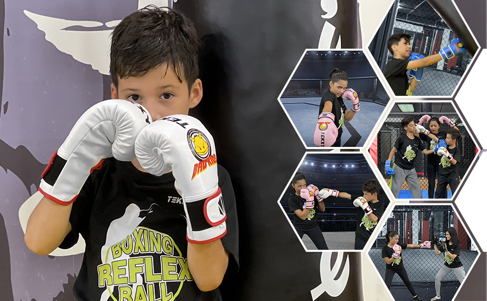 TEKXYZ Bad Kids Series Boxing Gloves 4 OZ, Black Synthetic Leather