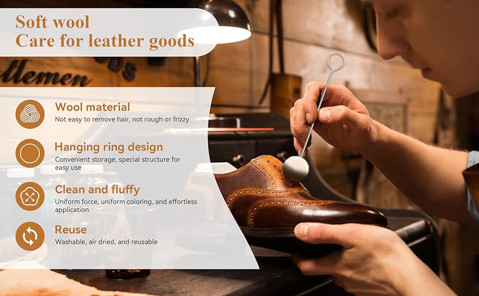 Wool Daubers Ball Brush with Metal Handle – Leather Dye Applicator Tool for Leather Crafting, Gluing