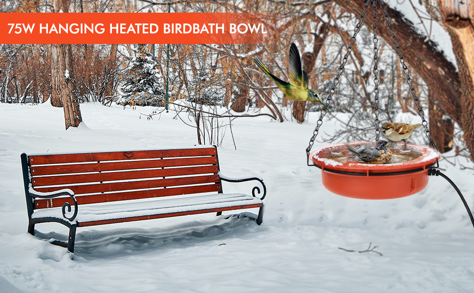 Perfin 75W Hanging Heated Bird Baths for Outdoors for