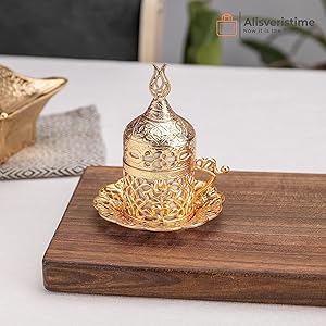 Golden Coffee Set, Turkish Design, Care Instructions, Special Gift Box, Cultural Gift