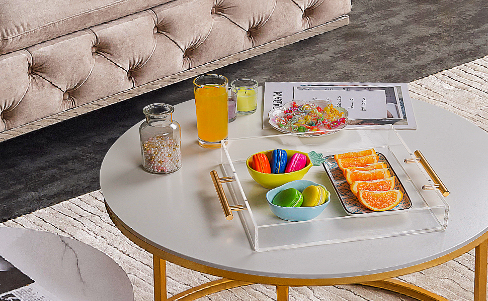 Serving Tray with Handles 12x12 Inches,Square Acrylic Tray