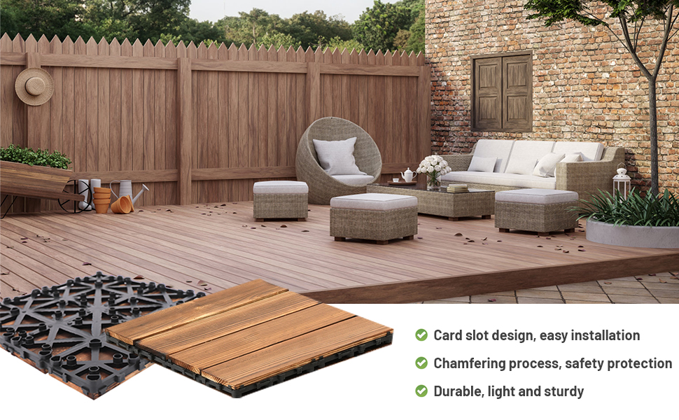 36 PCS Interlocking Patio Deck Tiles, 12" × 12" Hardwood