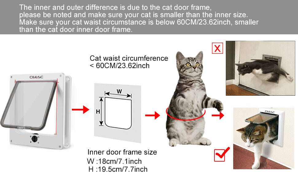 CEESC Large Cat Door, 4 Way Locking Indoor Cat Door for Interior