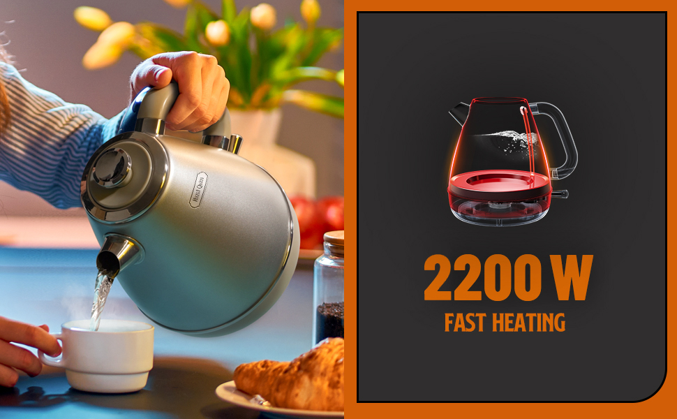 Hazel Quinn Electric Kettle, 1.7 Liter Water Kettles, All Stainless