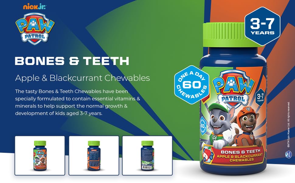 PAW Patrol 60 Vegan Bones & Teeth Chewables with 12 Essential VItamins, For 3-7 Year Olds