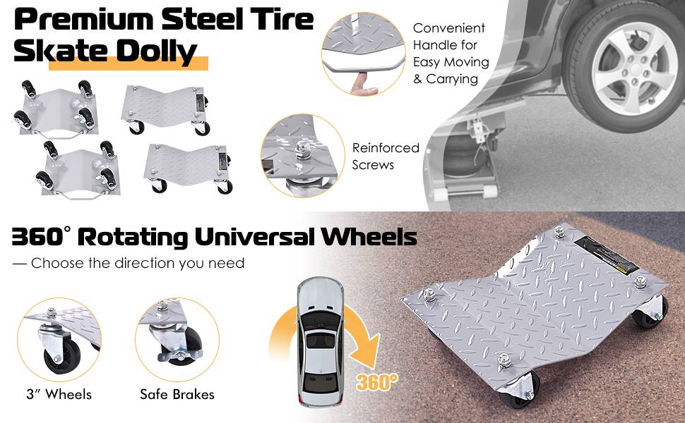 Car Dollies 4-Pack Car Wheel Dollies - 6000LB Capacity Vehicle Movers With Built-In Jack Tire Dolly