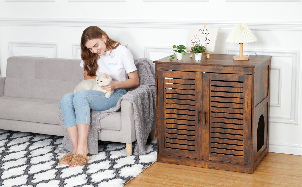 2Layers Cat Litter Box Enclosure,Hidden Cat Washroom with