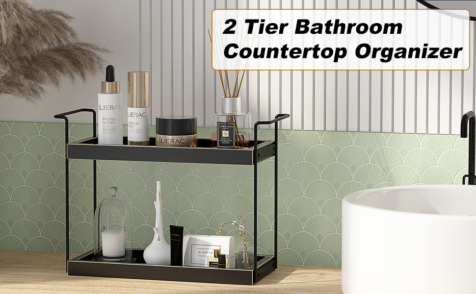 Black 2 Tier Bathroom Counter Organizer, Wood Bathroom