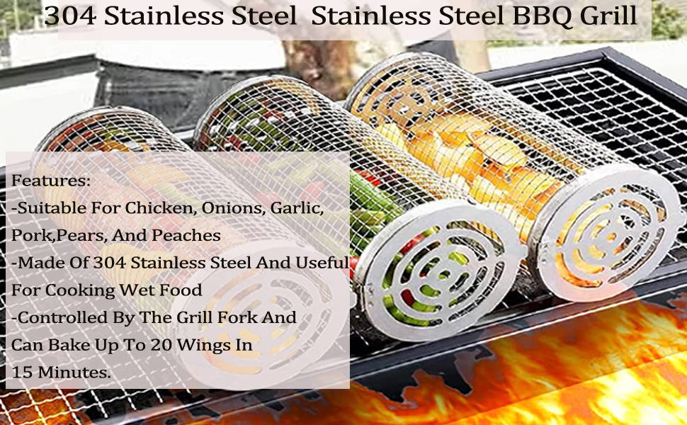 Rolling Grilling Basket Stainless Steel BBQ Grill Mesh