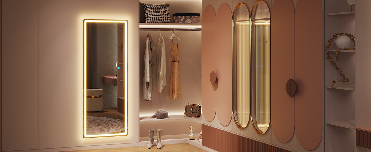 ZKIODV Over The Door Mirror with Lights, LED Full Body Mirror, Light Up