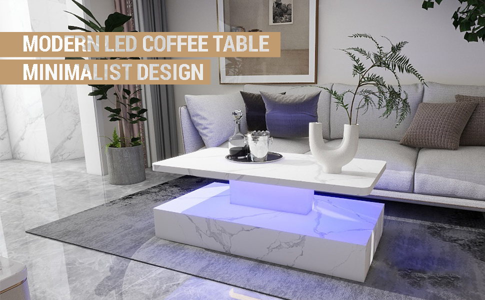 Marble LED Coffee Table, High Gloss Marble Surface Coffee