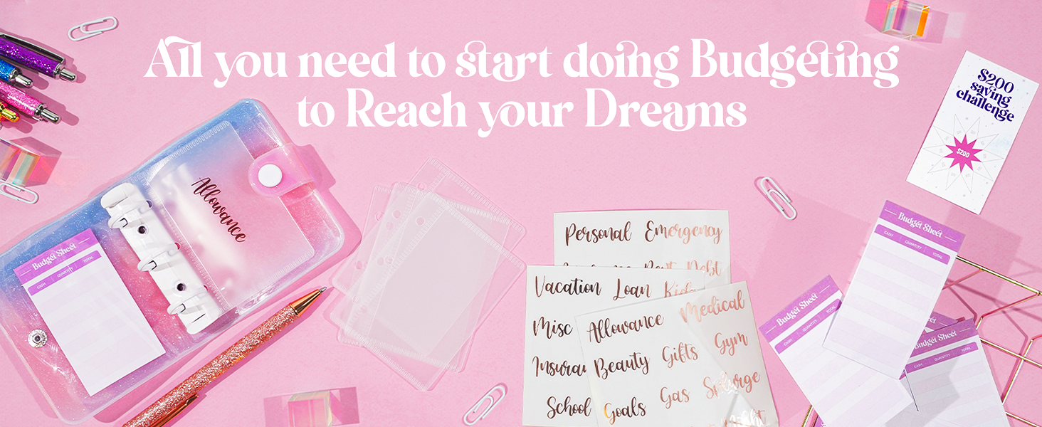 SOUL MAMA Mini Binder with Cash Envelopes Cute Daisy Pink A8 Binder Wallet, Money