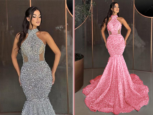 Amazon.com: Sequin Beaded Mermaid Prom Dresses 2025 Long