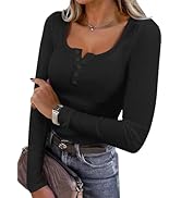 ANRABESS Women's Long Sleeve Henley Tops Ribbed Knit Slim Fitted Trendy T Shirt Basic Tees Layer ...