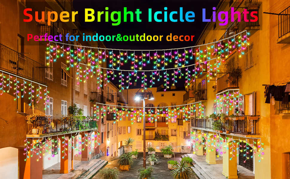 Icicle Christmas Lights Outdoor, 32.8FT 400 LEDs 8 Modes Waterproof