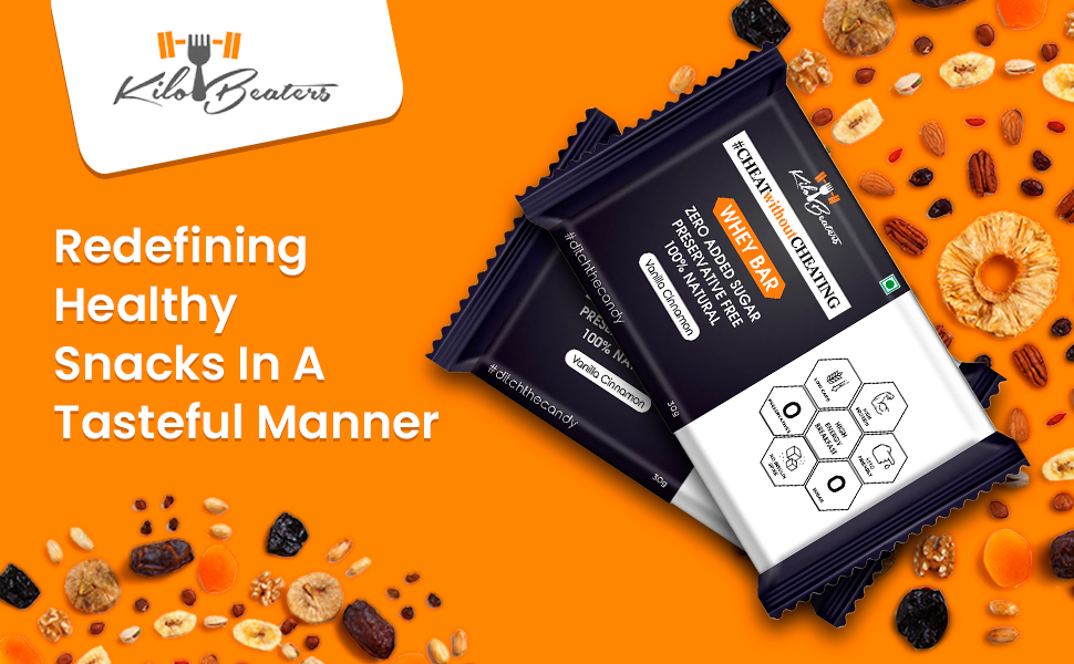 Kilobeaters Vanilla Cinnamon Whey Bar (Pack of 6 Bars) Diabetics