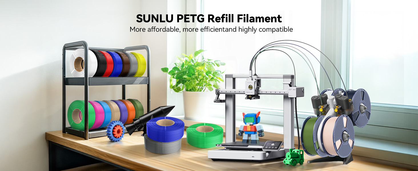 SUNLU Refill PETG Filament 1.75mm, PETG Refill 3D Printer Filament, Suitable for Bambu Lab Filament and SUNLU Reusable spools, 1kg per Spool, 4 Pack, 4 Colors, Beige+Coffee Brown+Olive Green+Oak 10 3d printer filament PETG refill filament refill sunlu refill PETG filament 1.75mm