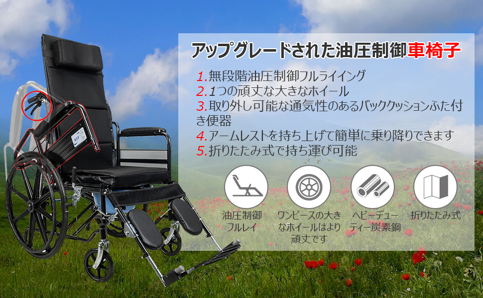 Amazon | UDKAEYT車椅子 折りたたみ 軽量 コンパクト リクライニング