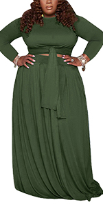 Womens Sexy Plus Size 2 Piece Dress Outfits Long Sleeve Wrap Empire Crop Top Bodycon Skirts Set