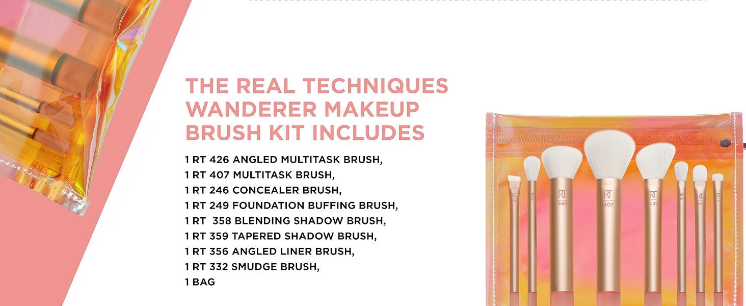 REAL TECHNIQUES The Wanderer Make up Brush Kit, Premium and Professional 8 Midisize Brush Set