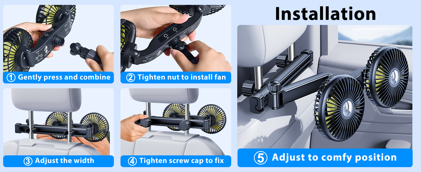 DICMKY Dual Head Car Cooling Fan for Back Seat