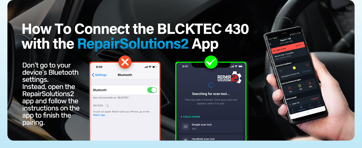 connecting blcktec dongle to repairsolutions2 app