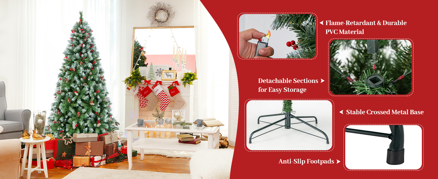 Costway 2.7M Hinged Christmas Tree with 8 Lighting Modes, Memory