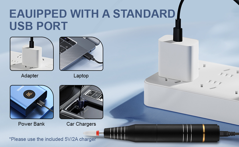 Multi-purpose USB powered nail machine, compatible with charger/mobile power/car