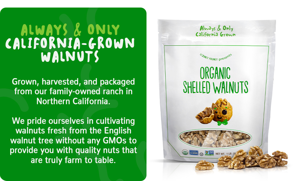 Looney Pruney, Walnuts. Always & Only California-Grown Walnuts.