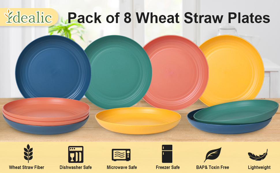 Idealic Wheat Straw Plates, 10inch Unbreakable Dinner